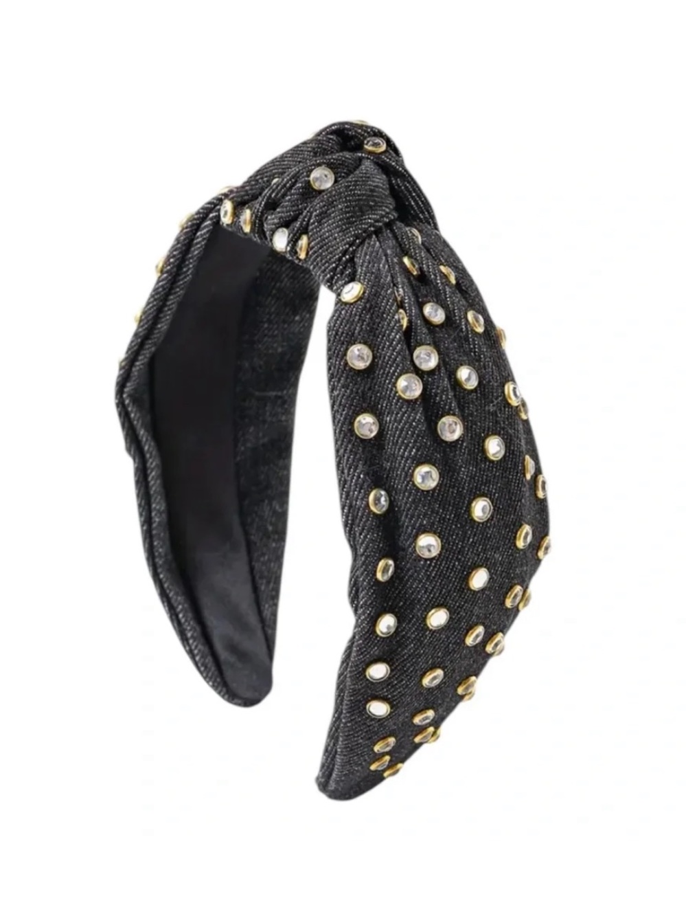 Black Denim Rhinestone Studded Headband